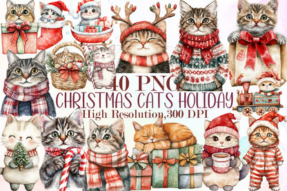 Christmas Cats PNG Bundle Holiday Cat Clipart Sublimation