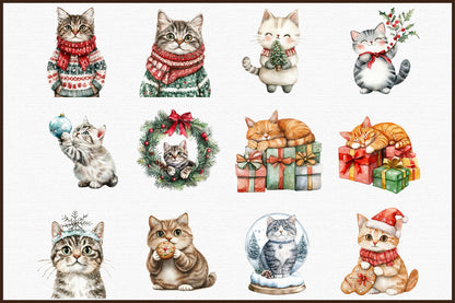 Christmas Cats PNG Bundle Holiday Cat Clipart Sublimation