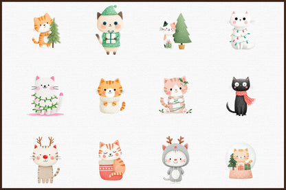 Christmas Cats Clipart PNG Bundle