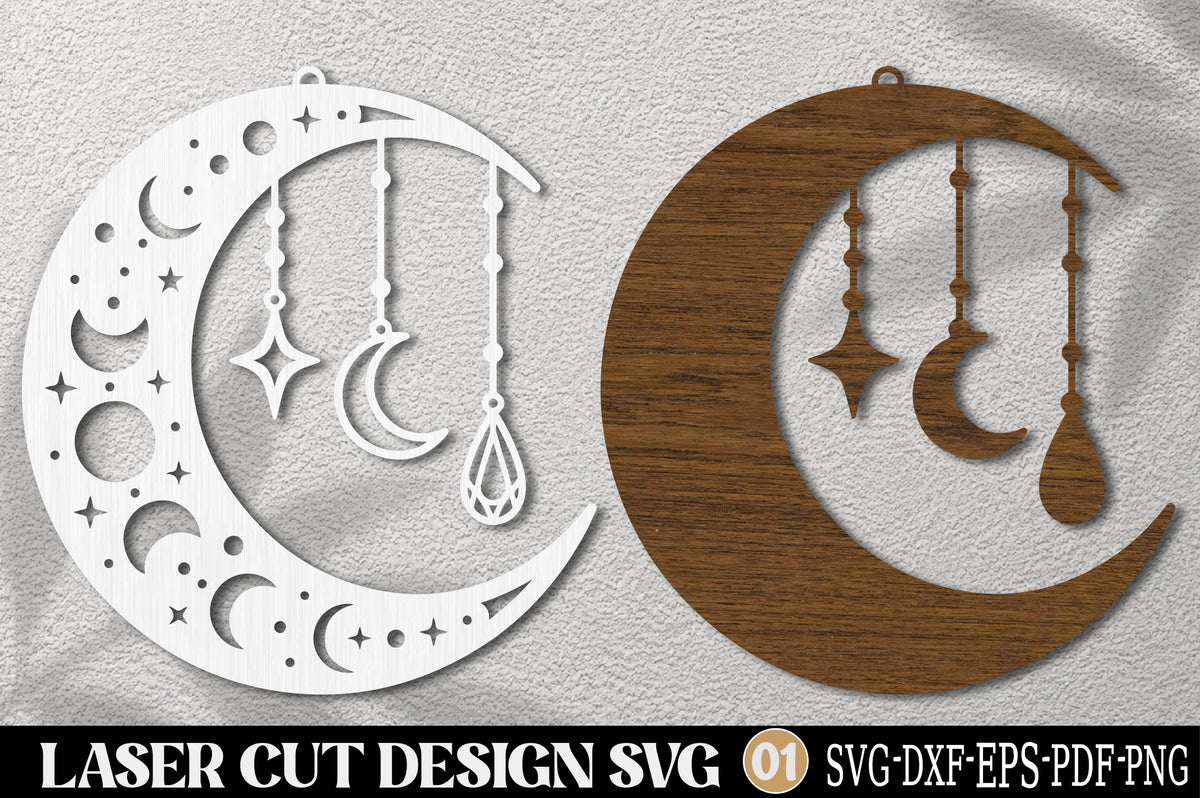 Christmas Celestial Moon Laser Cut SVG | Moon & Stars Ornament