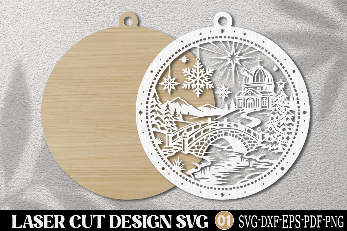Christmas Chapel Bridge Ornament Laser Cut SVG | Winter Chapel Christmas Ornament Design