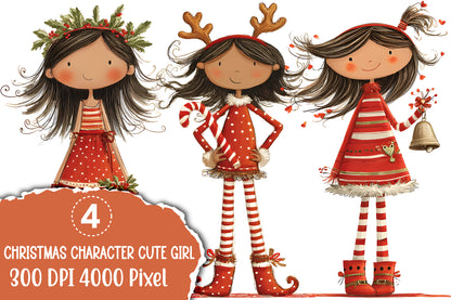 Cute Christmas Girl Clipart PNG – 4 Christmas Character Designs