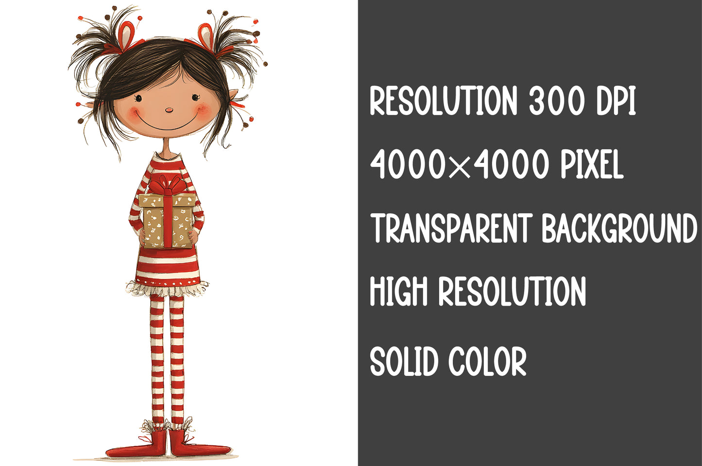 Cute Christmas Girl Clipart PNG – 4 Christmas Character Designs