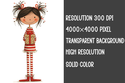 Cute Christmas Girl Clipart PNG – 4 Christmas Character Designs