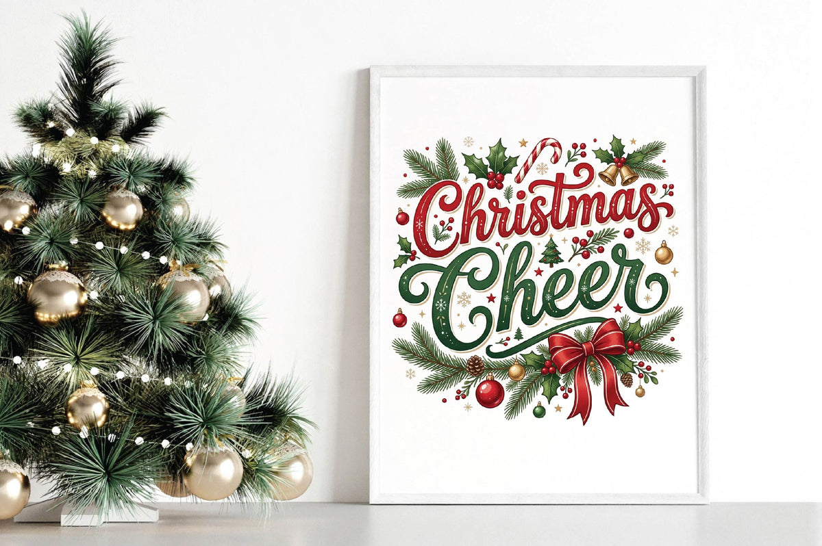 Christmas Cheer PNG, Christmas Holiday Wreath Sublimation Design, Festive Red Green Christmas Quote PNG
