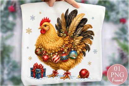 Christmas Chicken PNG Sublimation Design, Festive Farmhouse Chicken Clipart