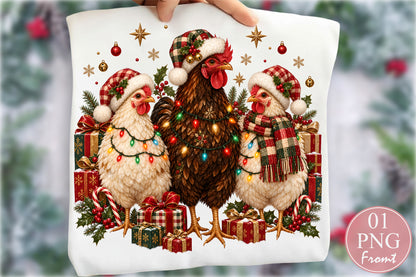 Christmas Chicken Family PNG Sublimation Design, Festive Farmhouse Chickens