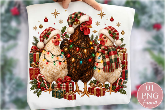 Christmas Chicken Family PNG Sublimation Design, Festive Farmhouse Chickens