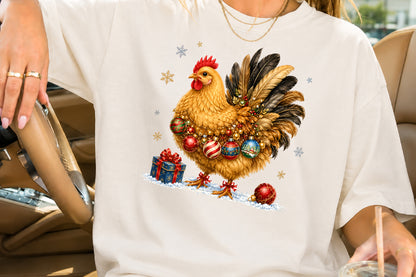 Christmas Chicken PNG Sublimation Design, Festive Farmhouse Chicken Clipart