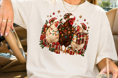 Christmas Chicken Family PNG Sublimation Design, Festive Farmhouse Chickens