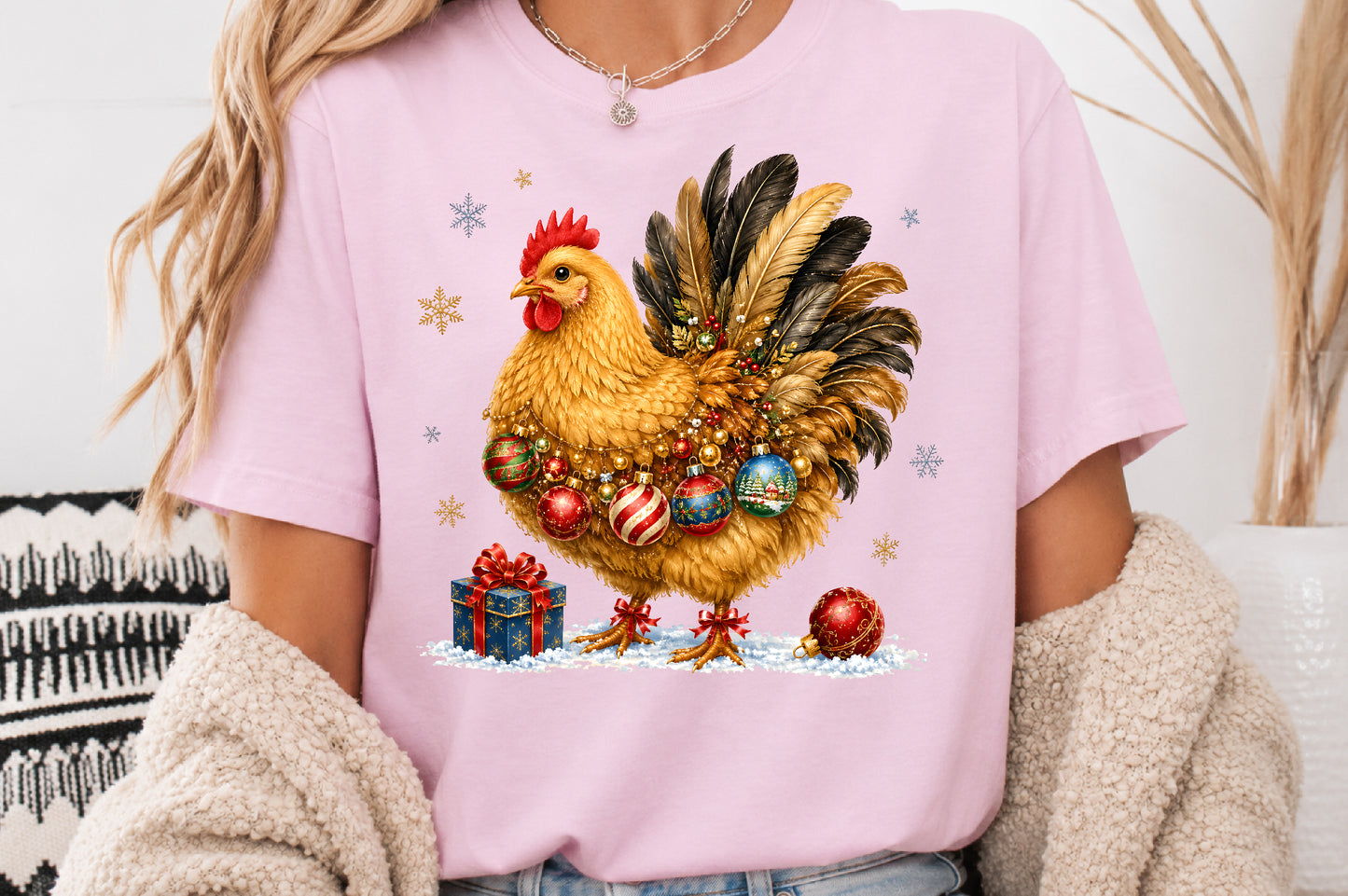 Christmas Chicken PNG Sublimation Design, Festive Farmhouse Chicken Clipart