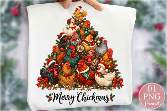 Merry Christmas Chicken Tree PNG Sublimation Design, Festive Chicken Family