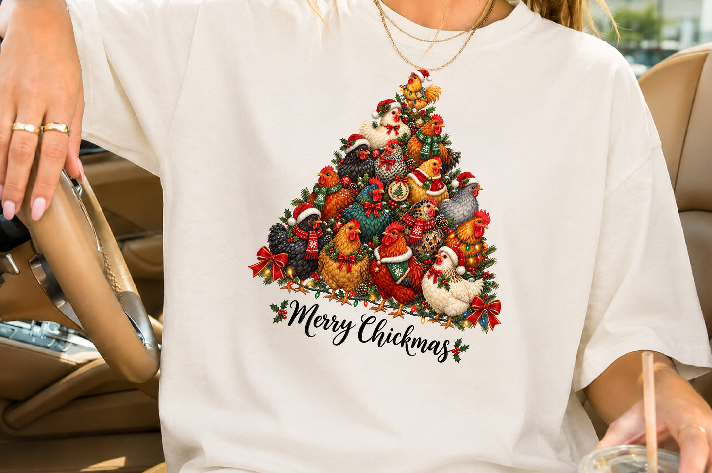 Merry Christmas Chicken Tree PNG Sublimation Design, Festive Chicken Family