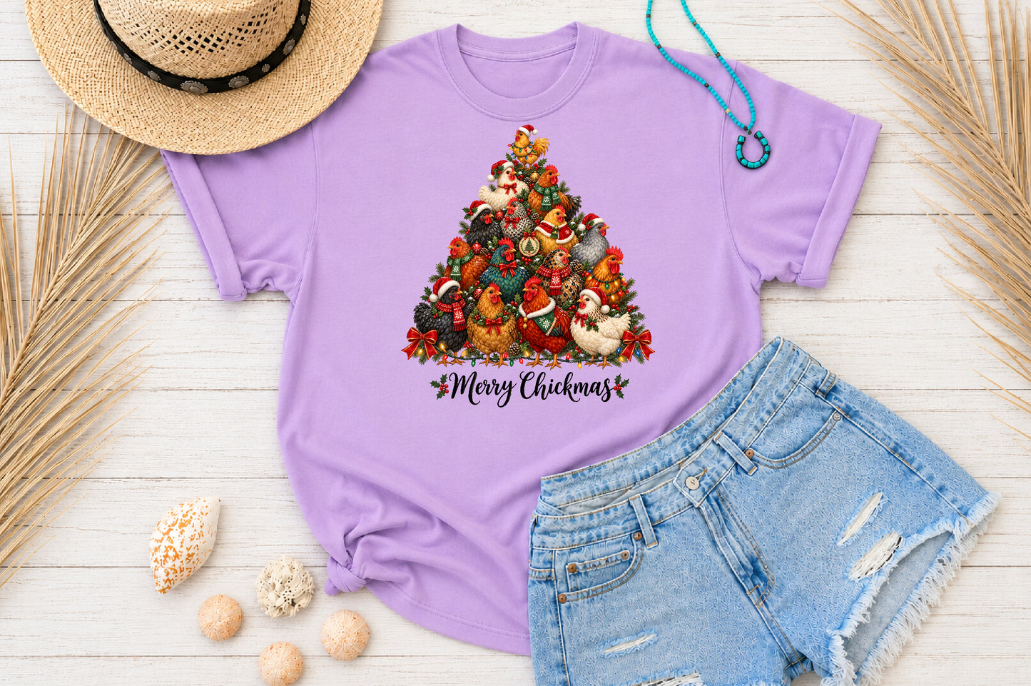 Merry Christmas Chicken Tree PNG Sublimation Design, Festive Chicken Family