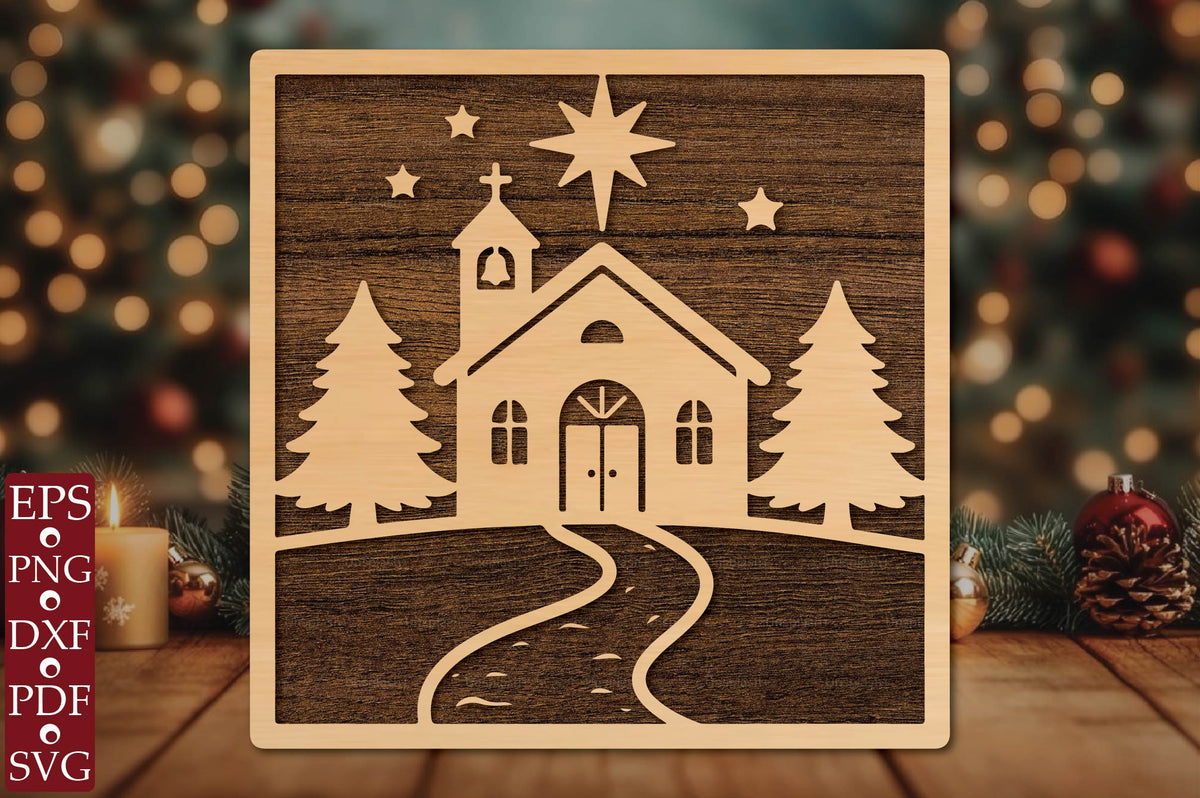 Christmas Church Laser Cut Ornament SVG
