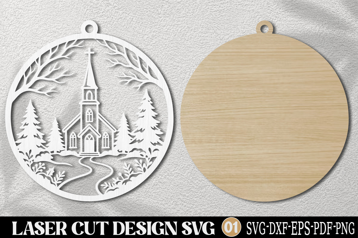 Christmas Church Laser Cut SVG | Christmas Church Ornament Design