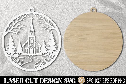 Christmas Church Laser Cut SVG | Christmas Church Ornament Design