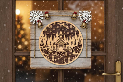 Christmas Church Laser Cut SVG, Winter Church Ornament Cut File, Christmas Nativity Church Scene