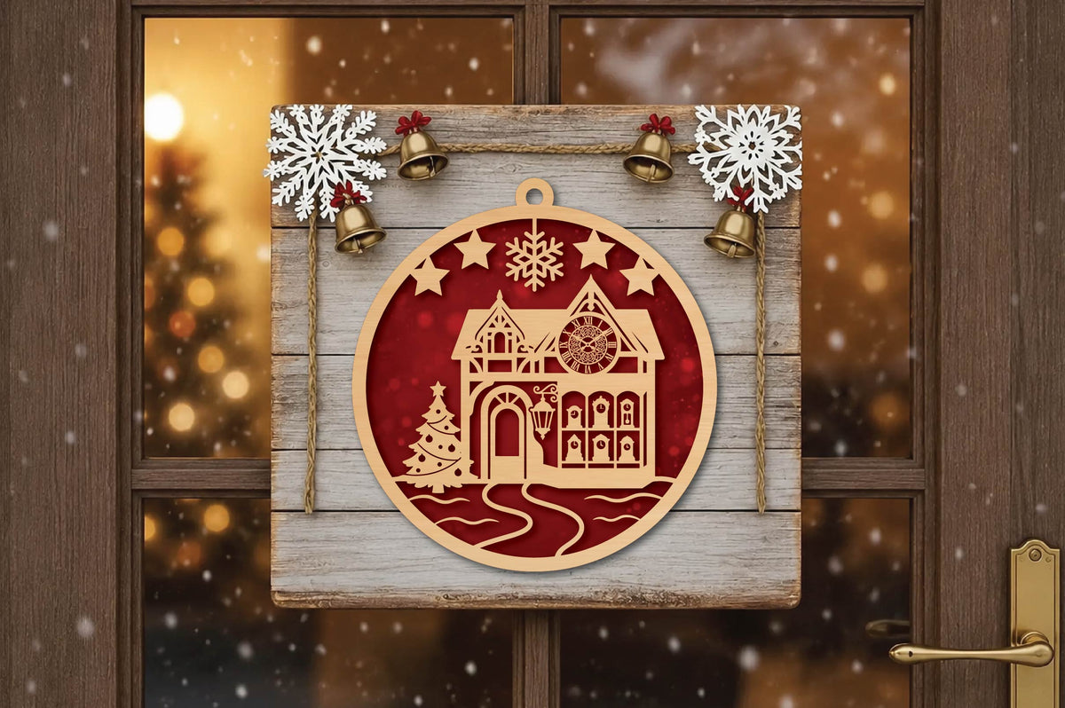 Christmas Clock House Ornament Laser Cut SVG