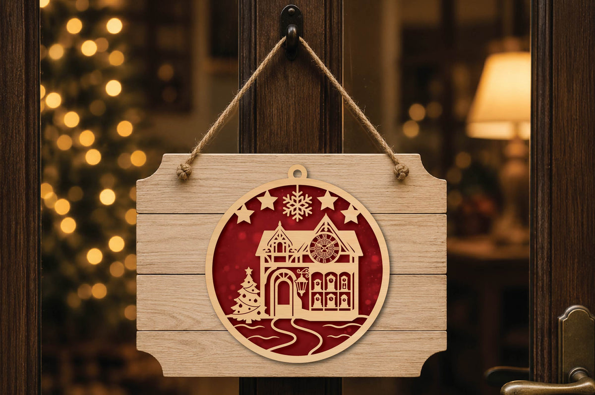 Christmas Clock House Ornament Laser Cut SVG