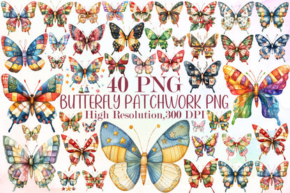 Christmas Butterfly PNG Bundle Colorful Patchwork Butterfly Clipart