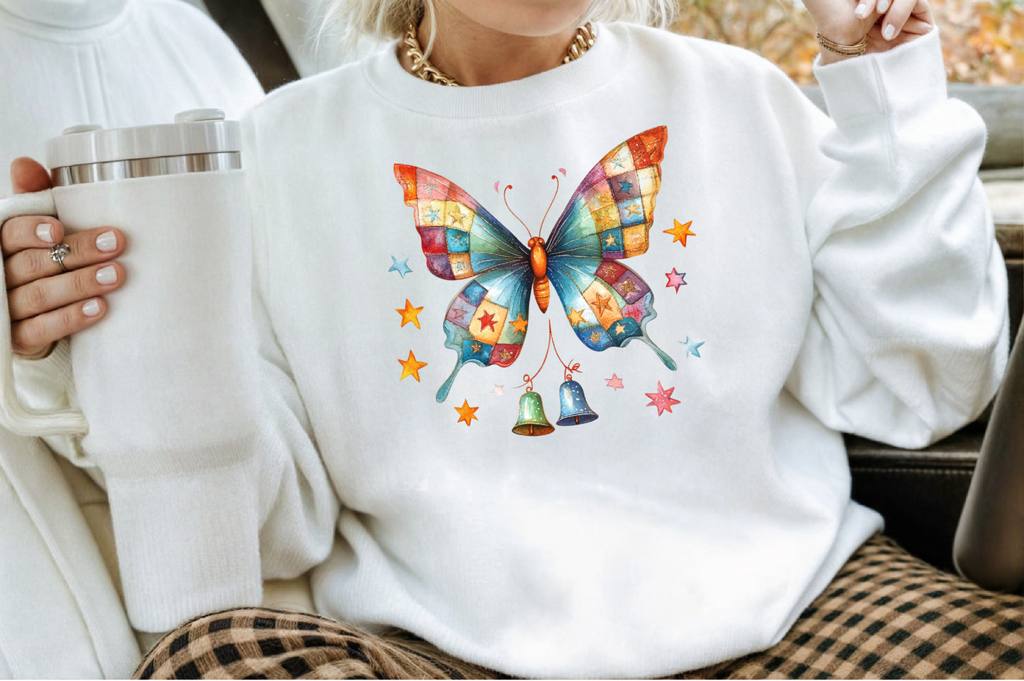 Christmas Butterfly PNG Bundle Colorful Patchwork Butterfly Clipart