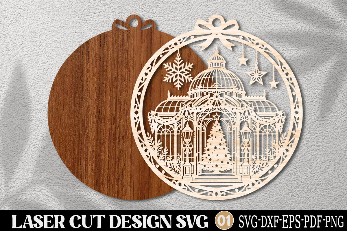 Christmas Conservatory Ornament Laser Cut SVG | Elegant Winter Greenhouse Christmas Design