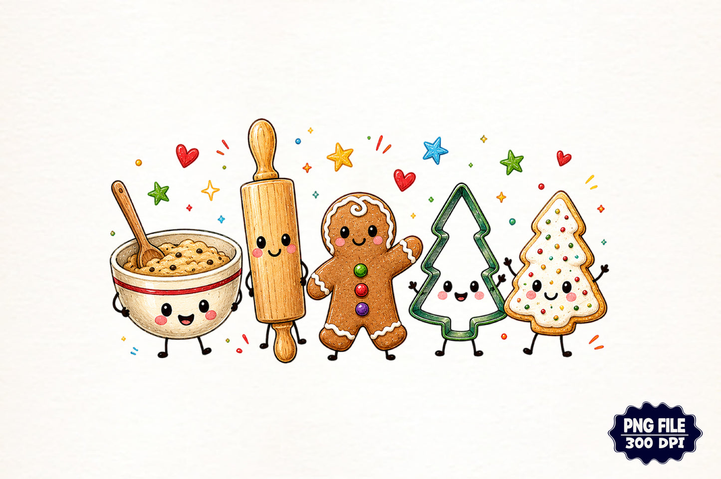 Christmas Cookie Baking PNG Cute Gingerbread Kitchen Characters Clipart