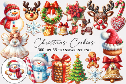 Christmas Cookies Clipart PNG Cute Holiday Cookie Sublimation