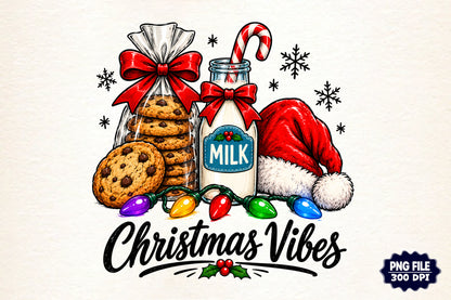 Christmas Cookies Milk Santa Hat Christmas Vibes PNG