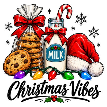Christmas Cookies Milk PNG | Santa Hat Christmas Vibes Holiday Cookies Clipart | Winter Sublimation Design