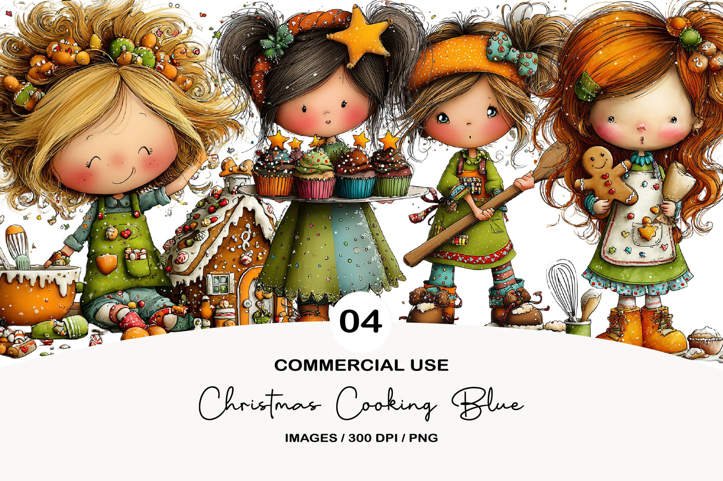 Christmas Cooking Blue Clipart PNG Bundle | Cute Watercolor Holiday Baking Clipart | Blue Kitchen Christmas PNG