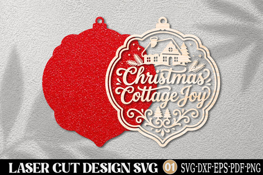 Christmas Cottage Joy Laser Cut SVG | Christmas Ornament Cut File