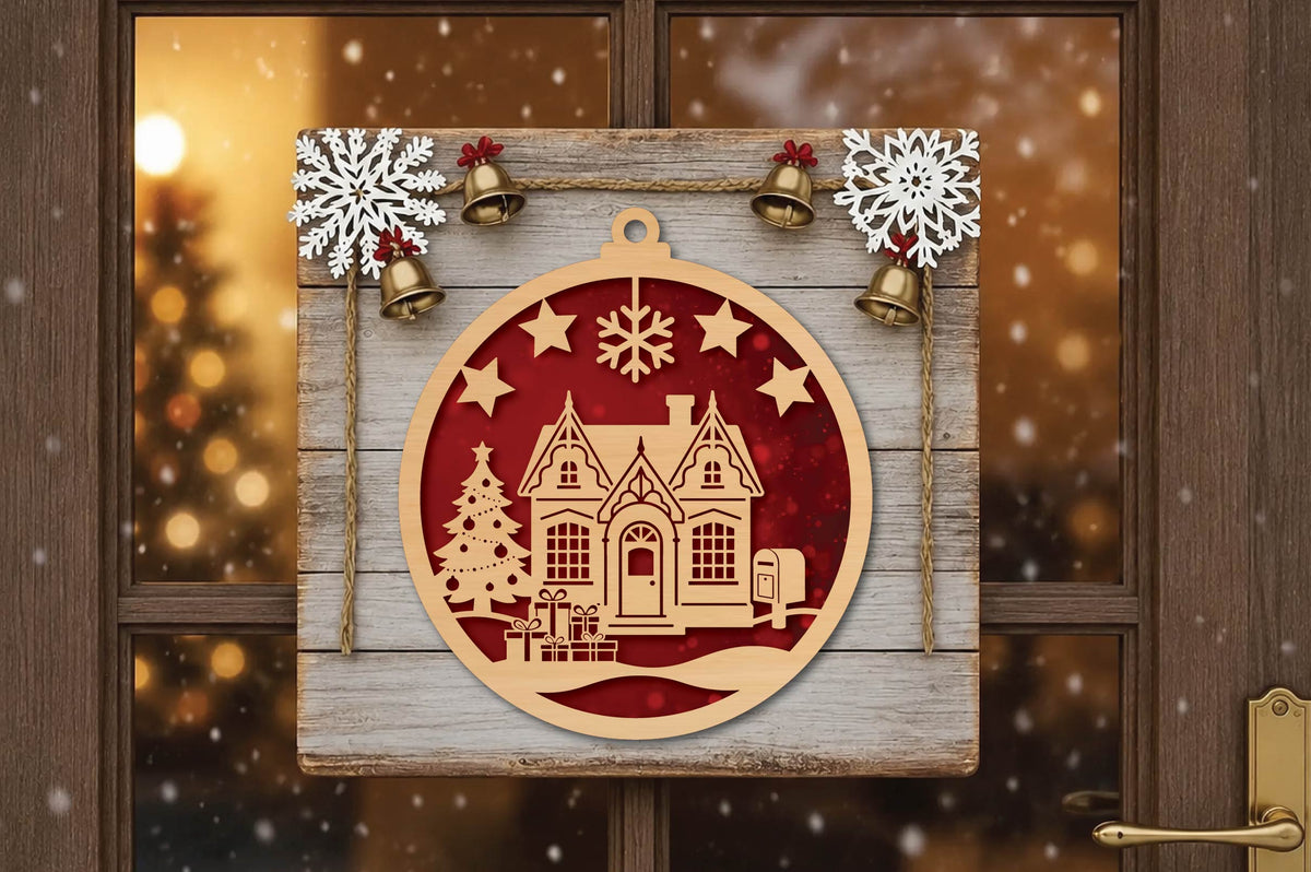 Christmas Cottage Ornament Laser Cut SVG