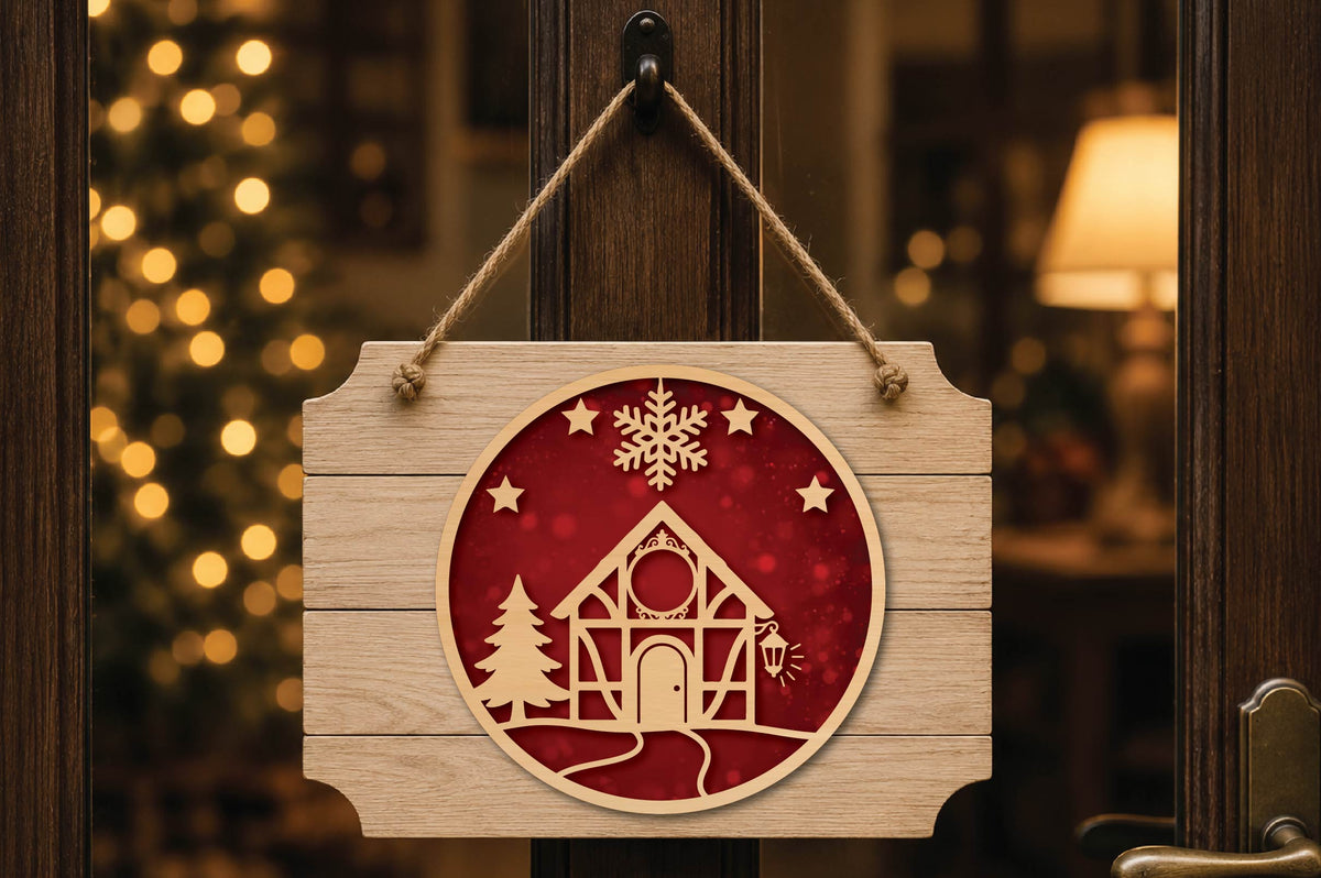 Christmas Cottage Ornament Laser Cut SVG