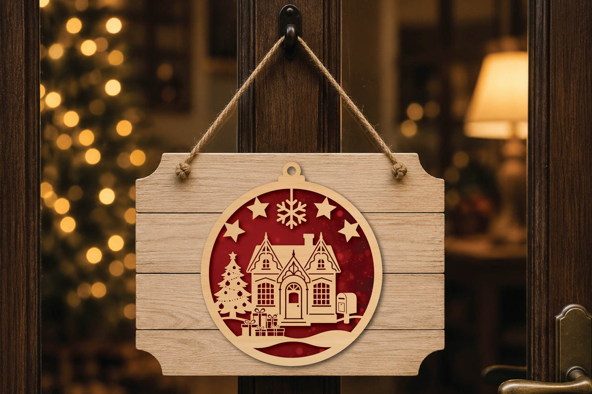 Christmas Cottage Ornament Laser Cut SVG