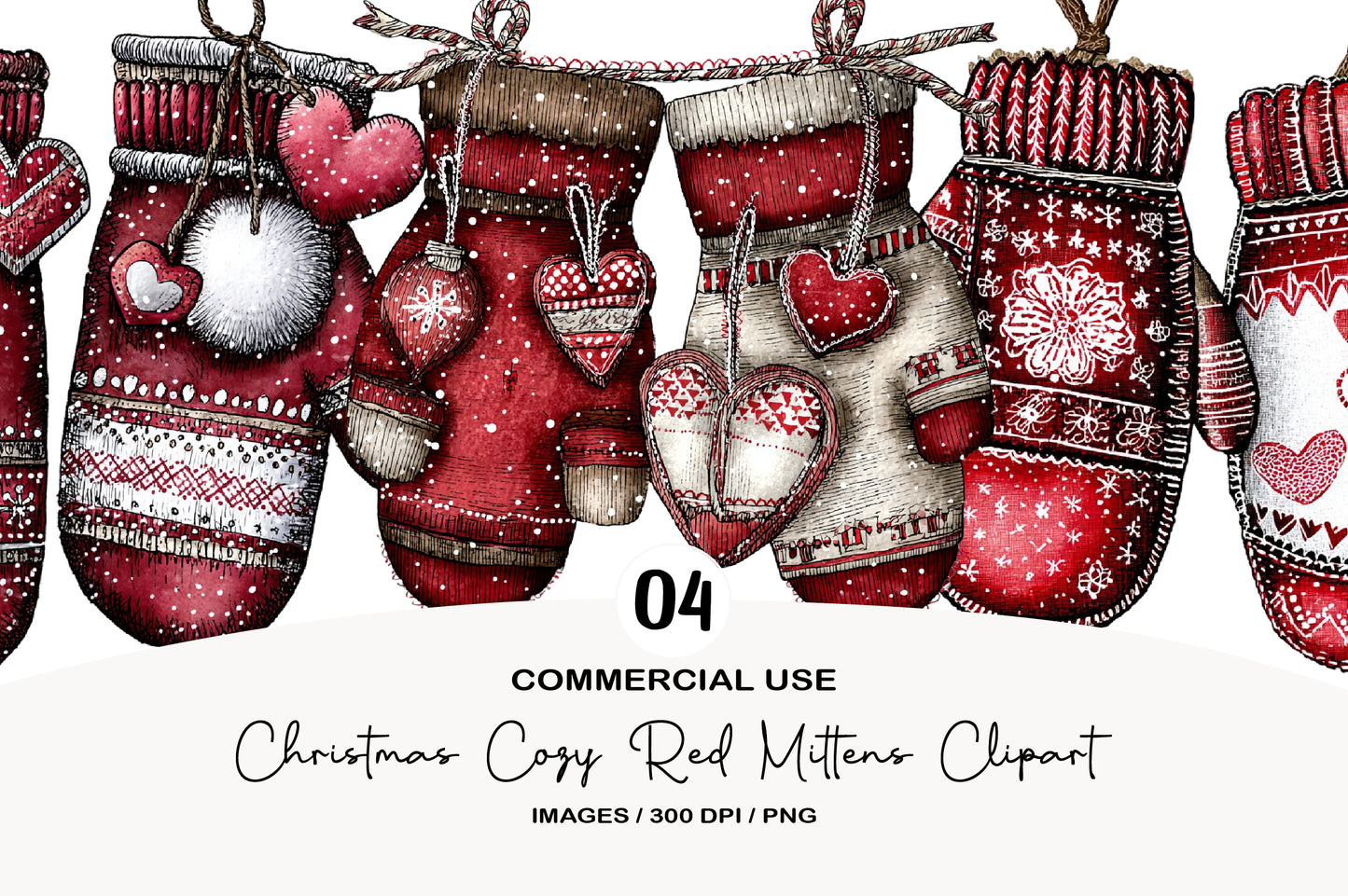 Christmas Cozy Red Mittens Clipart PNG Bundle | Cute Watercolor Holiday Mittens | Festive Winter Mittens PNG