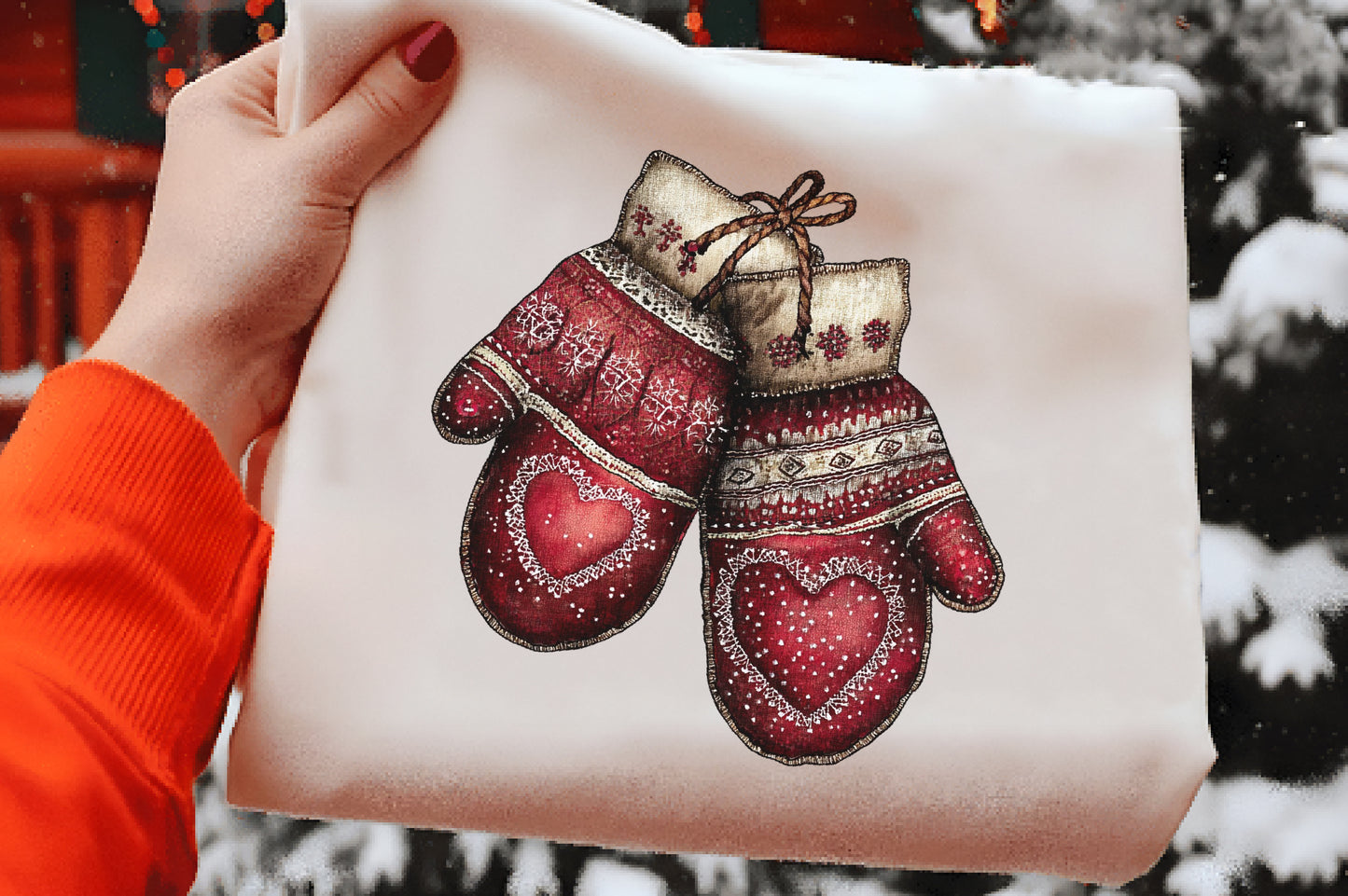 Christmas Cozy Red Mittens Clipart PNG Bundle | Cute Watercolor Holiday Mittens | Festive Winter Mittens PNG