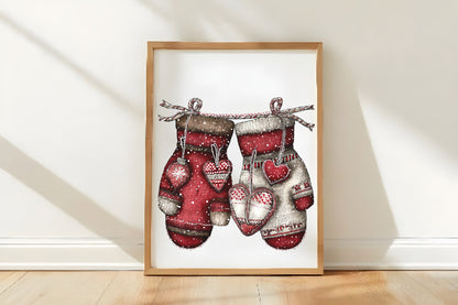 Christmas Cozy Red Mittens Clipart PNG Bundle | Cute Watercolor Holiday Mittens | Festive Winter Mittens PNG