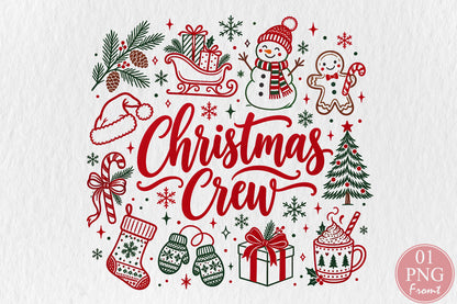 Christmas Crew PNG Christmas Doodle Santa Snowman Holiday Sublimation Design