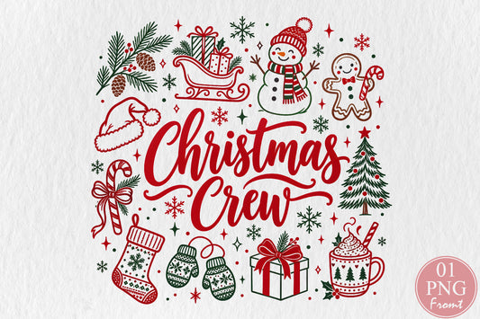 Christmas Crew PNG Christmas Doodle Santa Snowman Holiday Sublimation Design