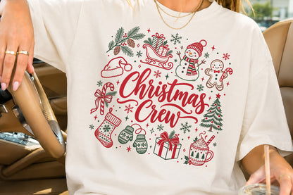Christmas Crew PNG Christmas Doodle Santa Snowman Holiday Sublimation Design