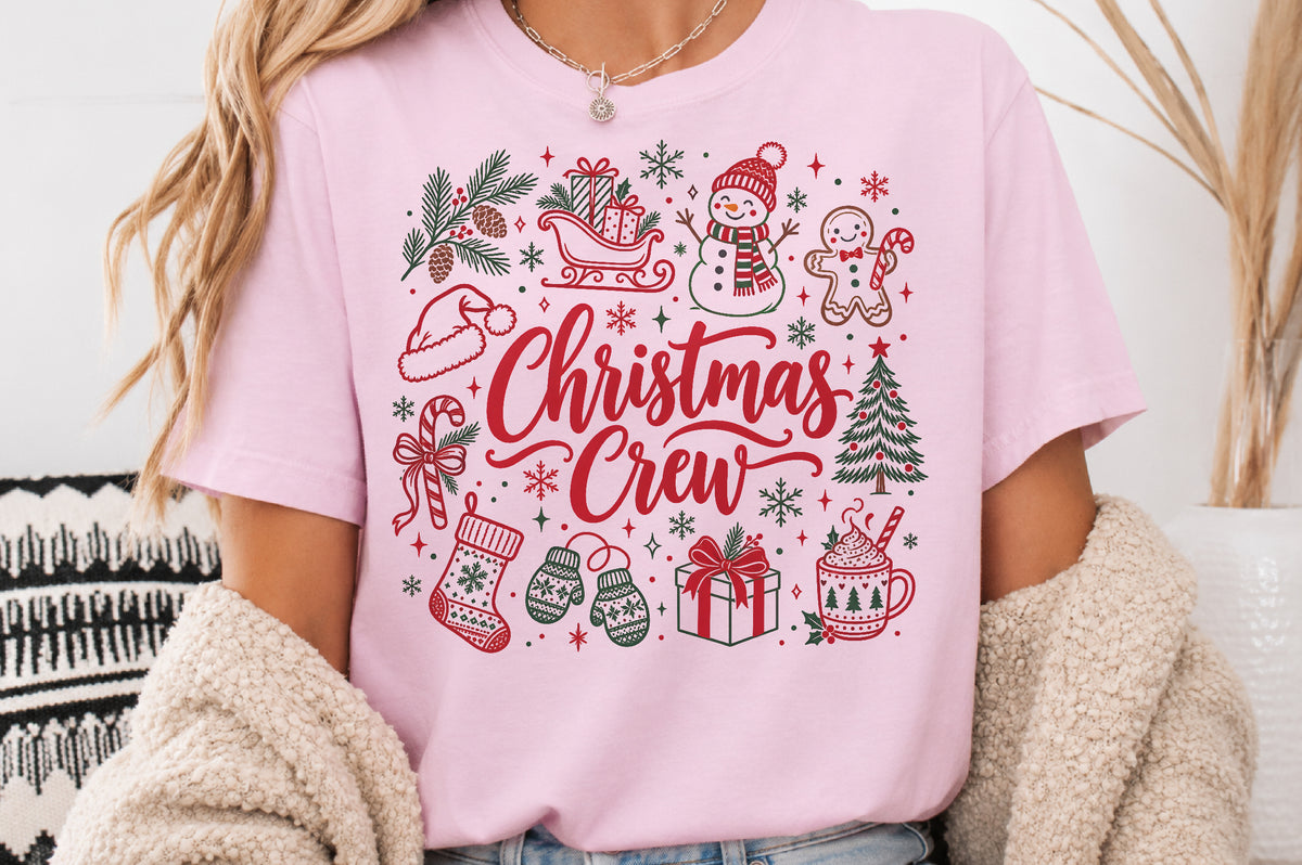 Christmas Crew PNG Christmas Doodle Santa Snowman Holiday Sublimation Design