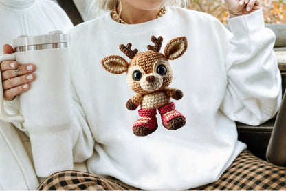 Christmas Crochet Reindeer Clipart PNG Bundle