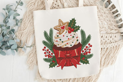 Christmas Cupcake Machine Embroidery File – Cute Holiday Cupcake Embroidery Design, Festive Christmas Sweet Treat Machine Embroidery