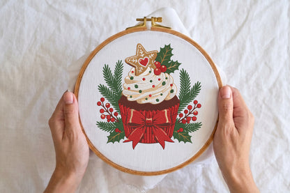 Christmas Cupcake Machine Embroidery File – Cute Holiday Cupcake Embroidery Design, Festive Christmas Sweet Treat Machine Embroidery