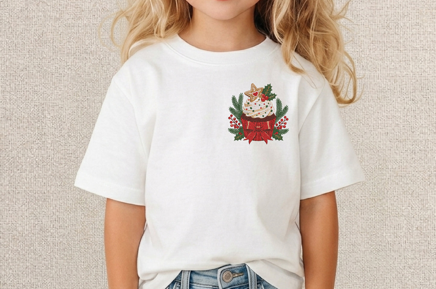 Christmas Cupcake Machine Embroidery File – Cute Holiday Cupcake Embroidery Design, Festive Christmas Sweet Treat Machine Embroidery