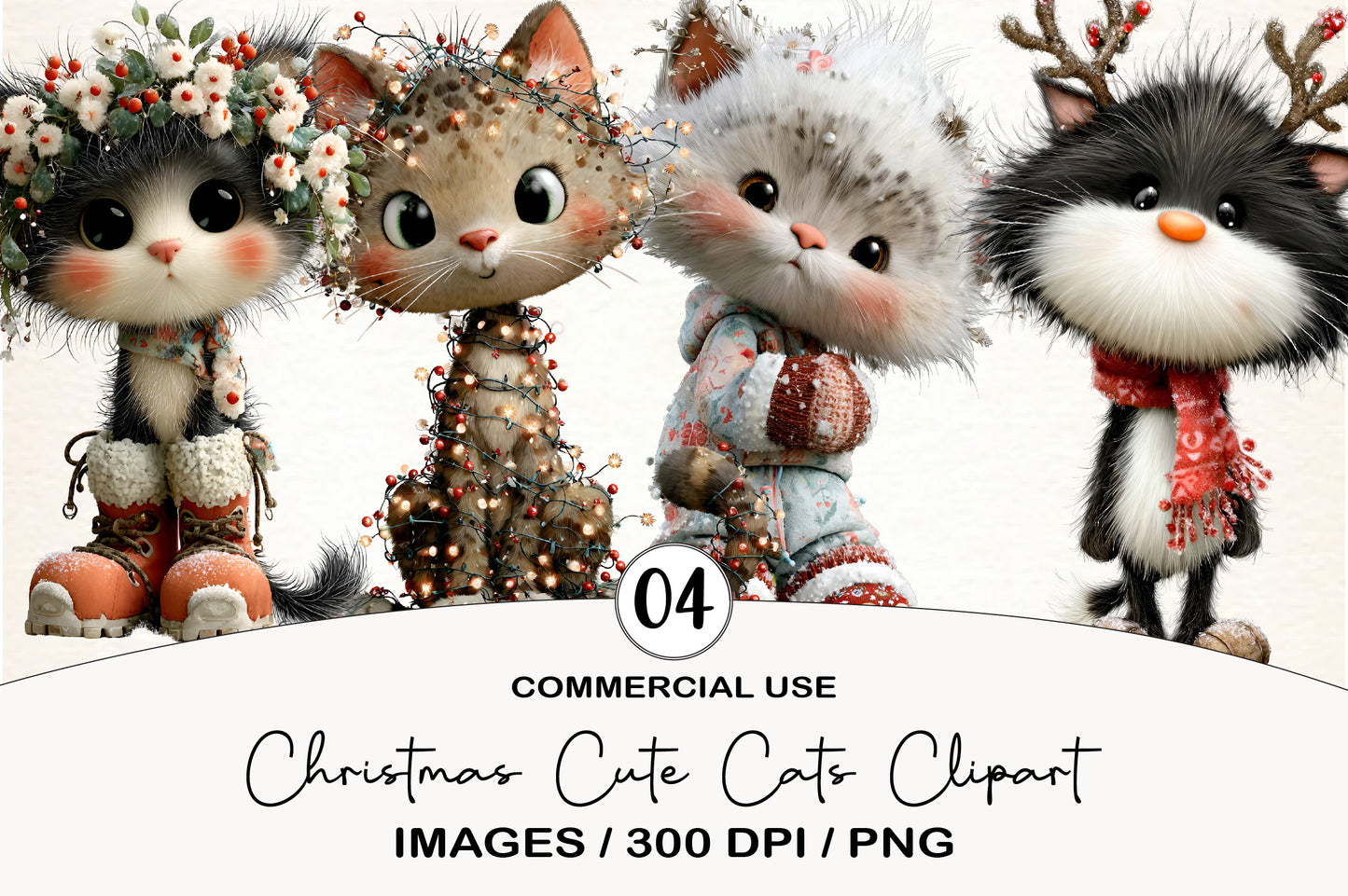 Christmas Cute Cats Clipart PNG
