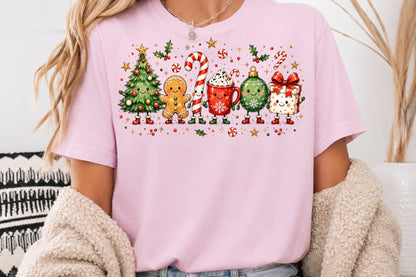 Cute Christmas Doodle Characters PNG Tree Gingerbread Candy Cane Cocoa Ornament Gift Sublimation