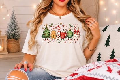 Cute Christmas Doodle Characters PNG Tree Gingerbread Candy Cane Cocoa Ornament Gift Sublimation